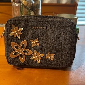Michael Kors Black and Gold Floral Crossbody Bag